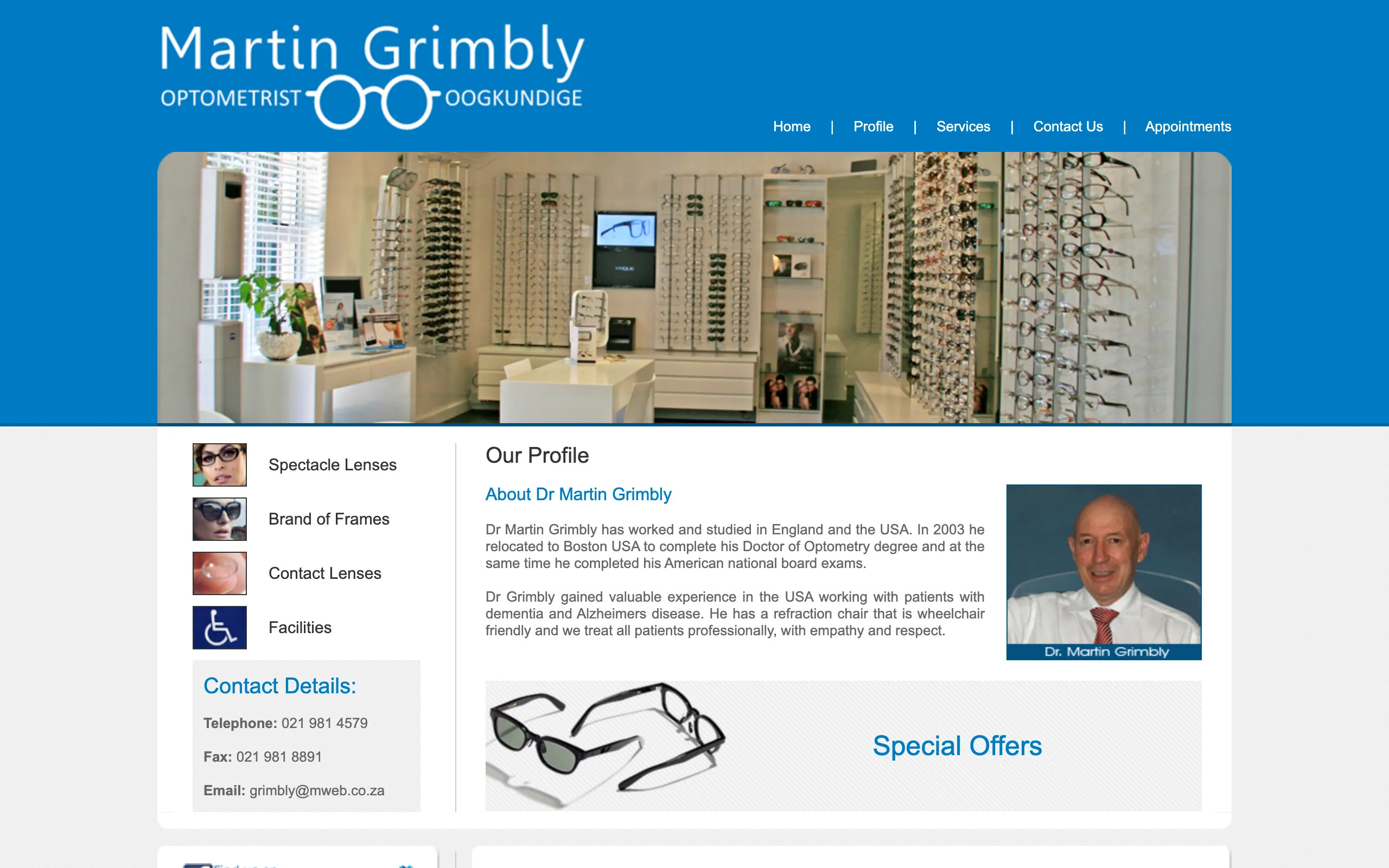The previous profile page: a single block of text about the practice